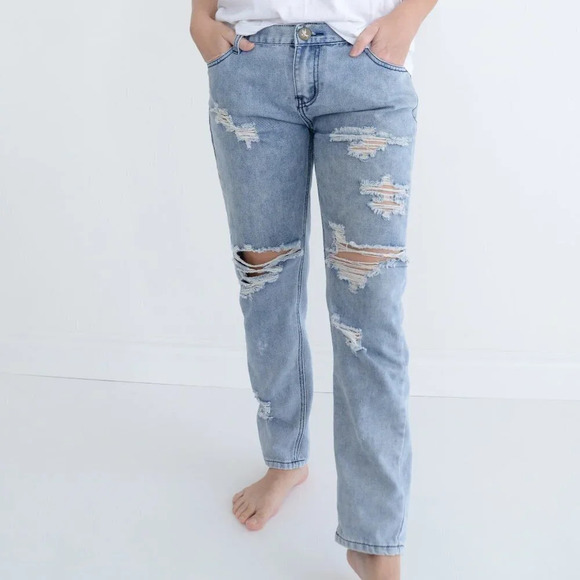One by One Teaspoon Blue  Awesome Baggies Distressed Straight Jeans Size 29 - Picture 2 of 14